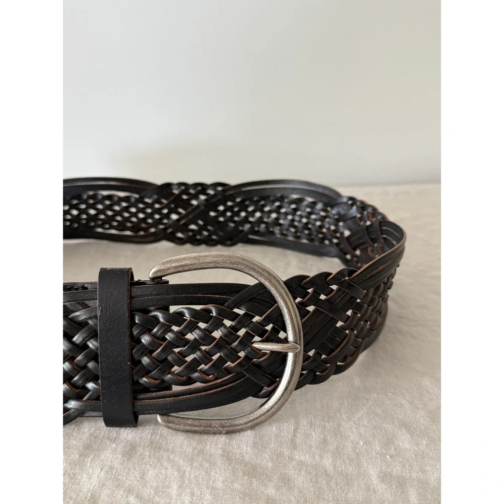 Braided Leather Belt XS Black Boho Western Wide Woven Accessory